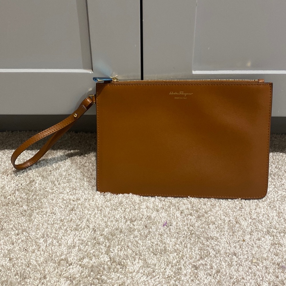 Salvatore Ferragamo Brown Leather Wristlet Clutch